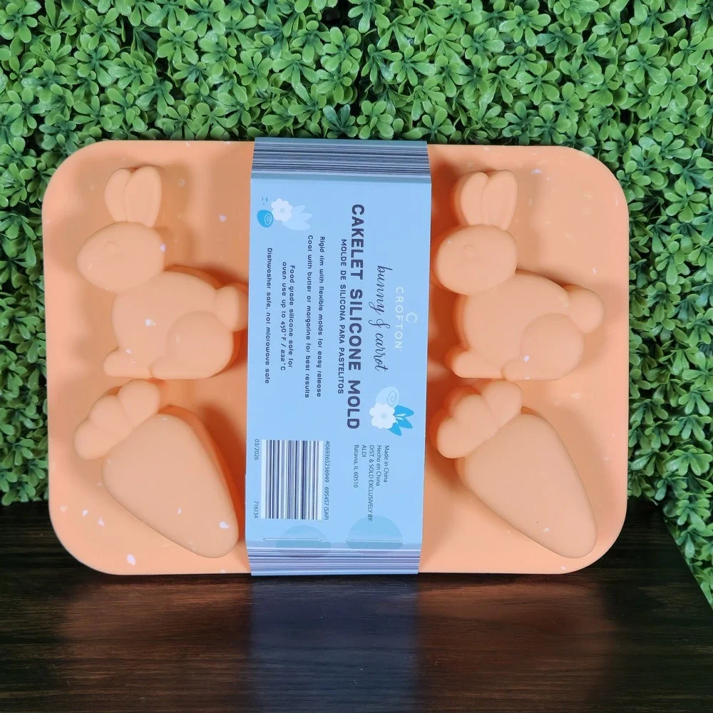 Crofton Bunny & Carrot Cakelet Silicone Mold Orange Easter Baking Pan 6 Cavity
